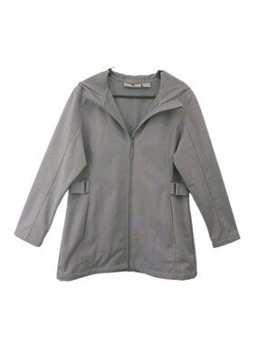Free Tech Jacket Women's Dual Zip Hooded Soft Shell Pockets Gray - L  (12-14)
